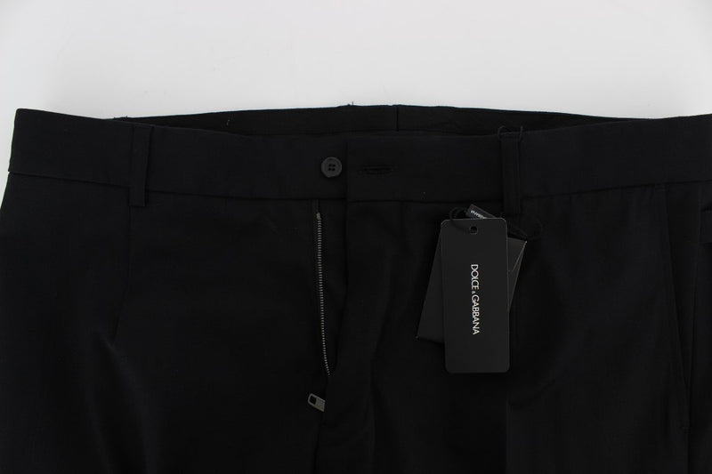 Black Wool Cotton Stretch Casual Pants