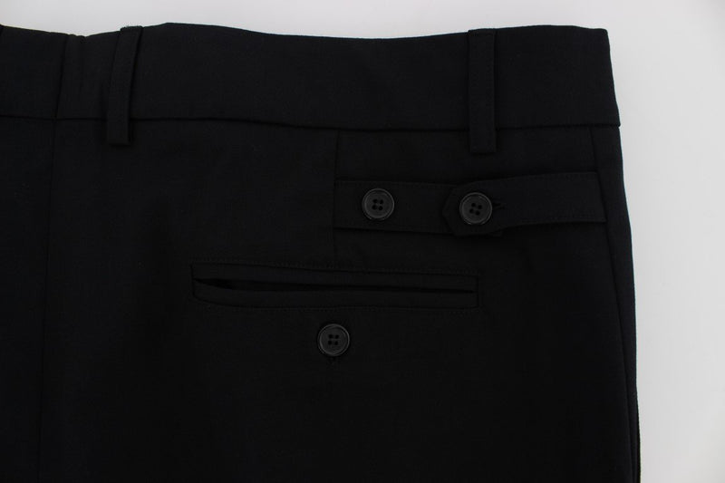 Black Wool Cotton Stretch Casual Pants