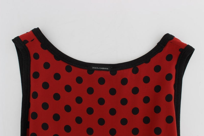 Red Black Polka Silk Sleeveless T-shirt