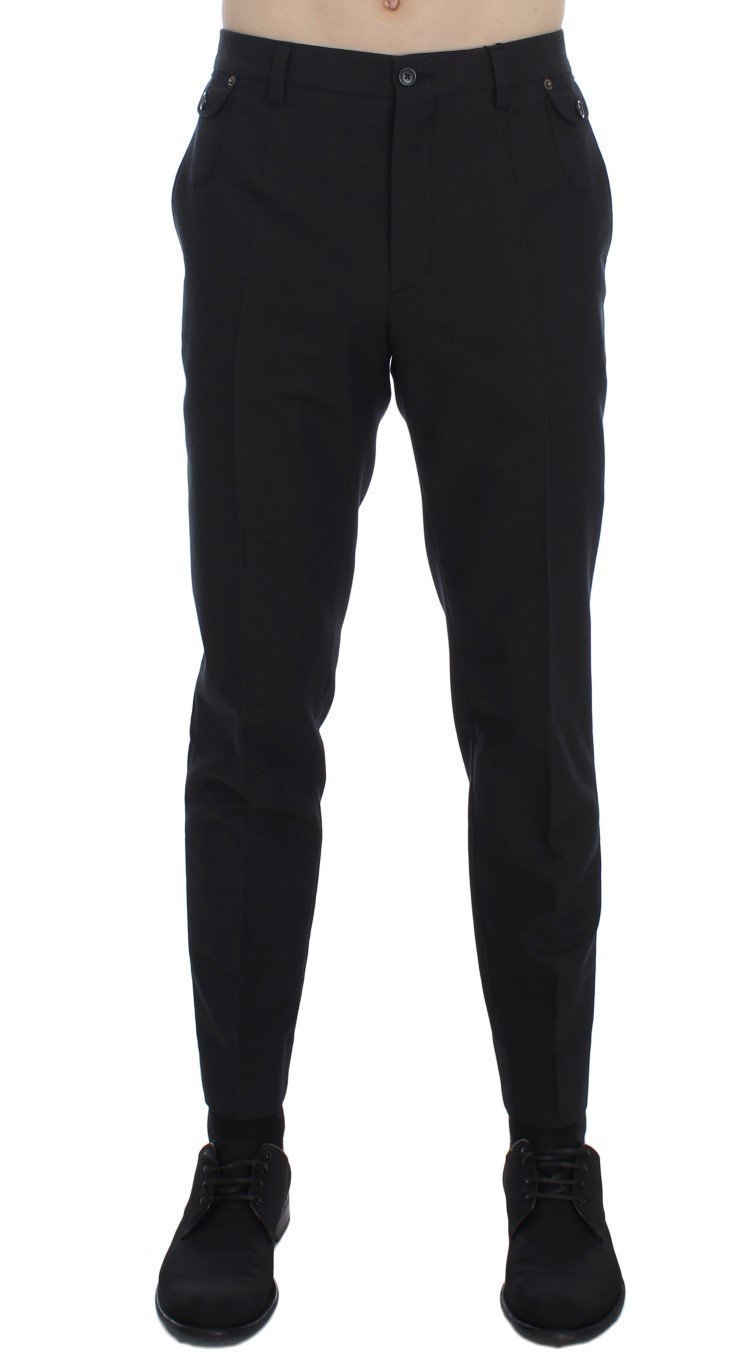 Black Cotton Wool Casual Slim Fit Pants