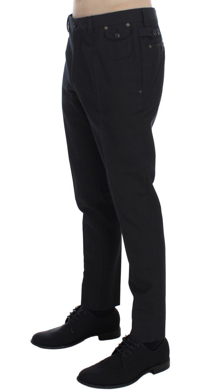 Black Cotton Wool Casual Slim Fit Pants