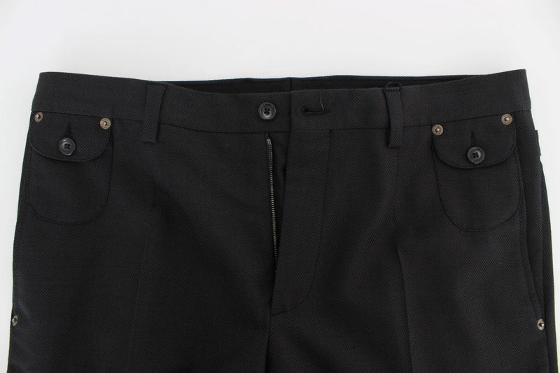 Black Cotton Wool Casual Slim Fit Pants