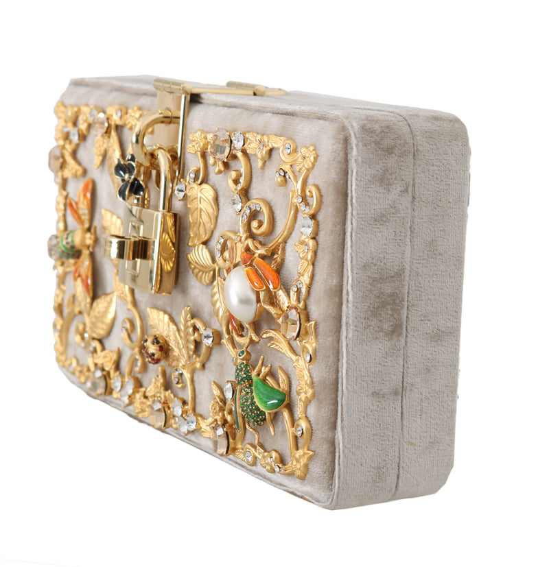 Beige Velvet Gold Baroque Crystal Clutch Purse