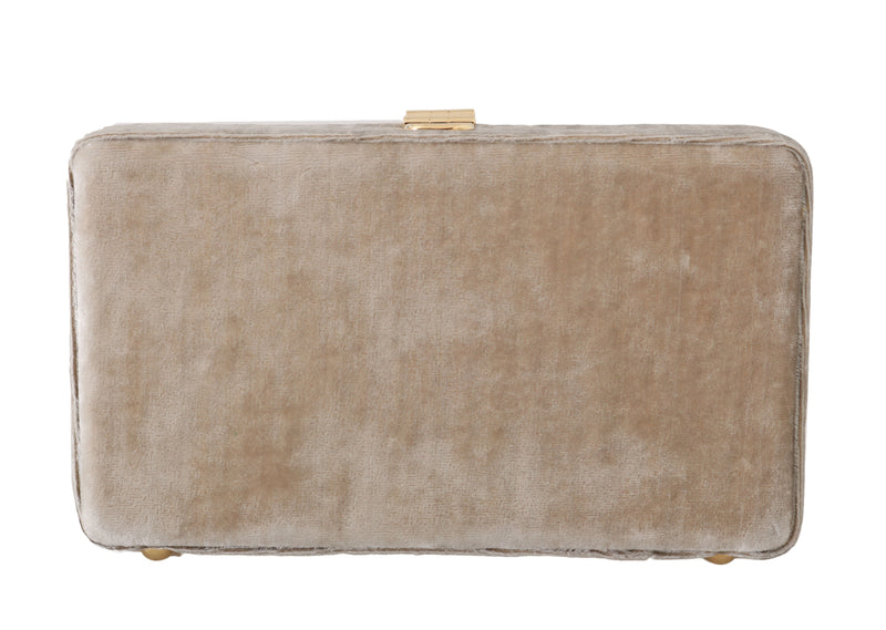 Beige Velvet Gold Baroque Crystal Clutch Purse