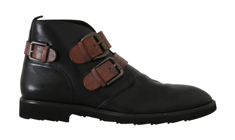 Black Brown Monkstrap Ankle Boots