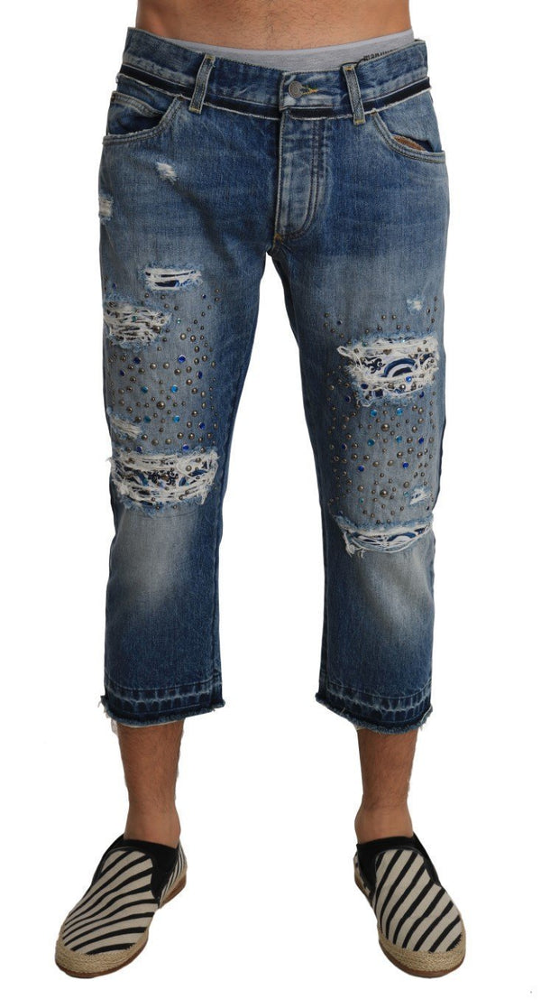 Blue Denim CLASSIC Crystal Cropped Jeans  Pants