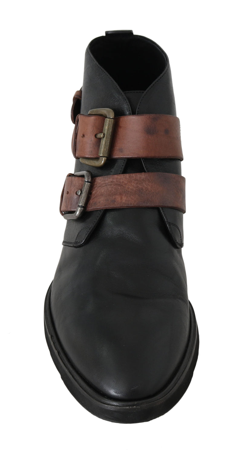 Black Brown Monkstrap Ankle Boots