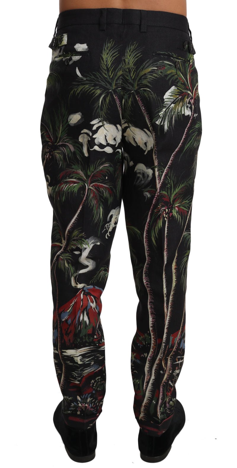 Black Linen Volcano Print Trousers Pants