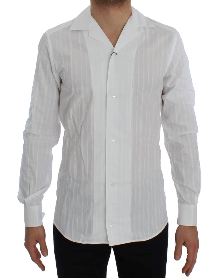 White Striped GOLD Slim Fit Cotton Shirt