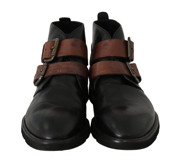 Black Brown Monkstrap Ankle Boots