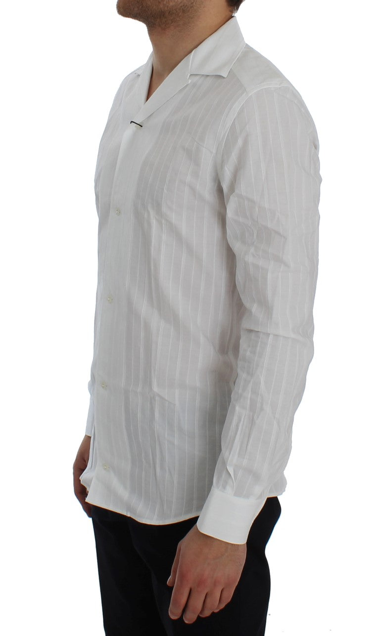 White Striped GOLD Slim Fit Cotton Shirt