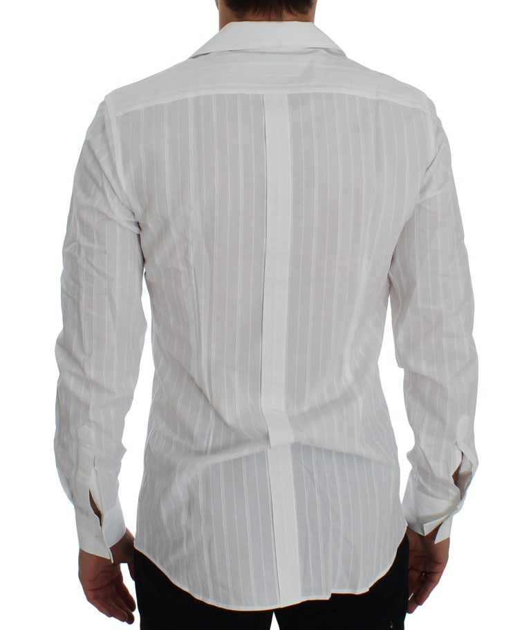 White Striped GOLD Slim Fit Cotton Shirt