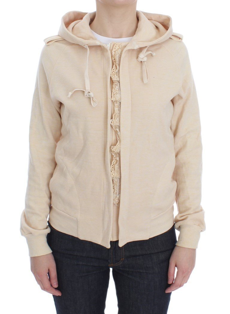 Beige Lace Hooded Zip Cardigan Sweatshirt