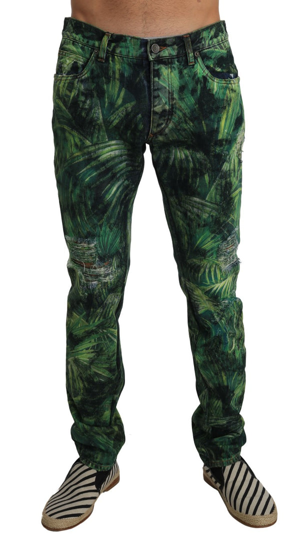 Green Denim JULIE Leaves Print Pants Jeans