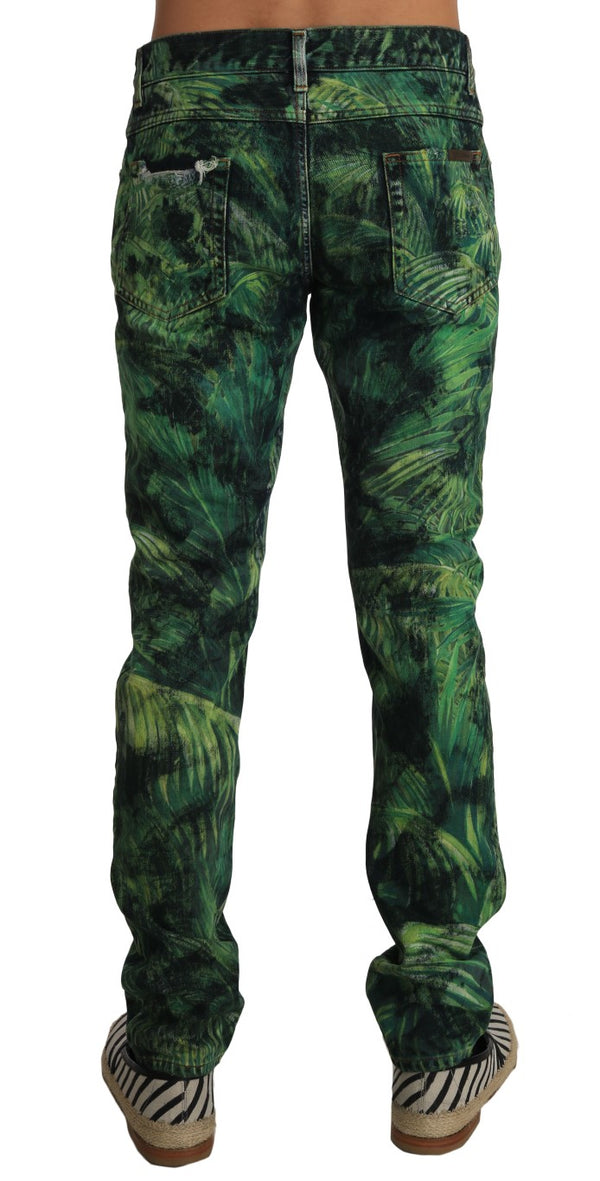 Green Denim JULIE Leaves Print Pants Jeans