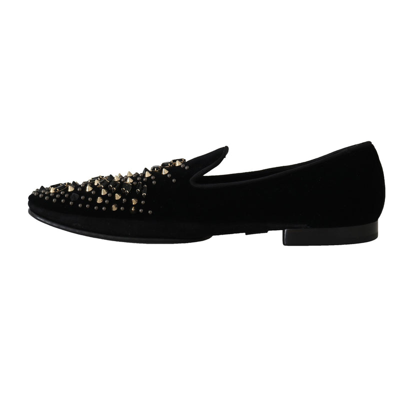 Black Velvet Suede Crystal Loafers