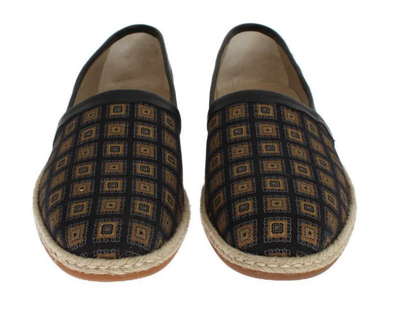 Blue Canvas Yellow Pattern Logo Loafers