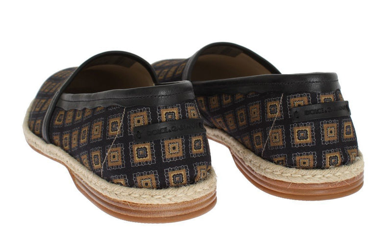 Blue Canvas Yellow Pattern Logo Loafers