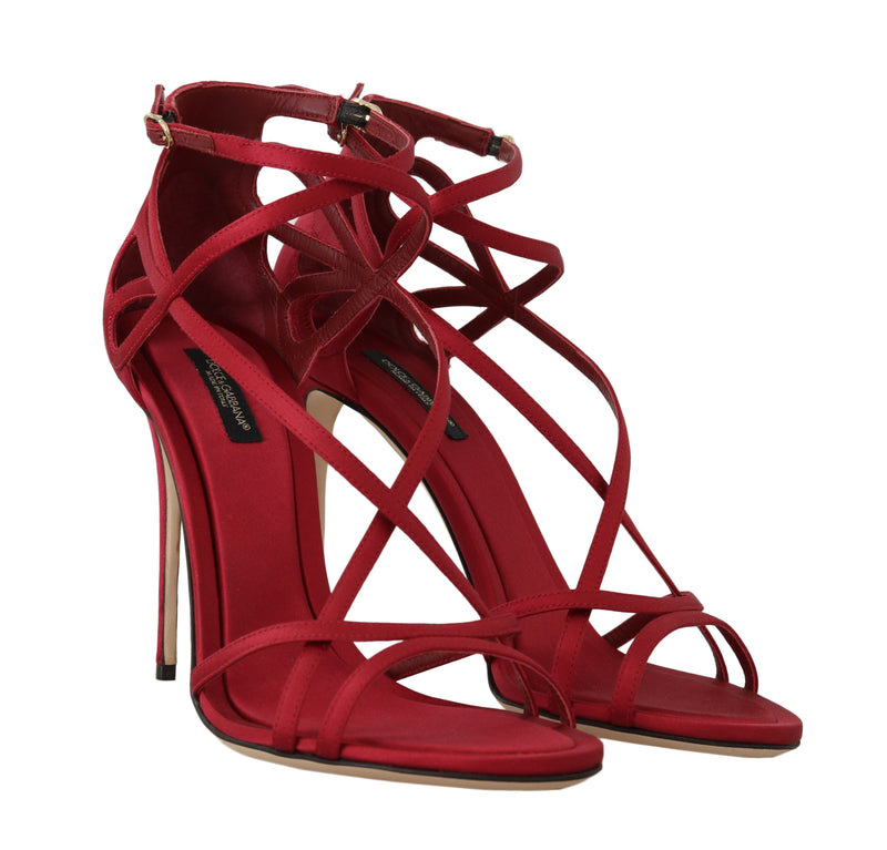 Red Silk Stiletto Heels Sandals