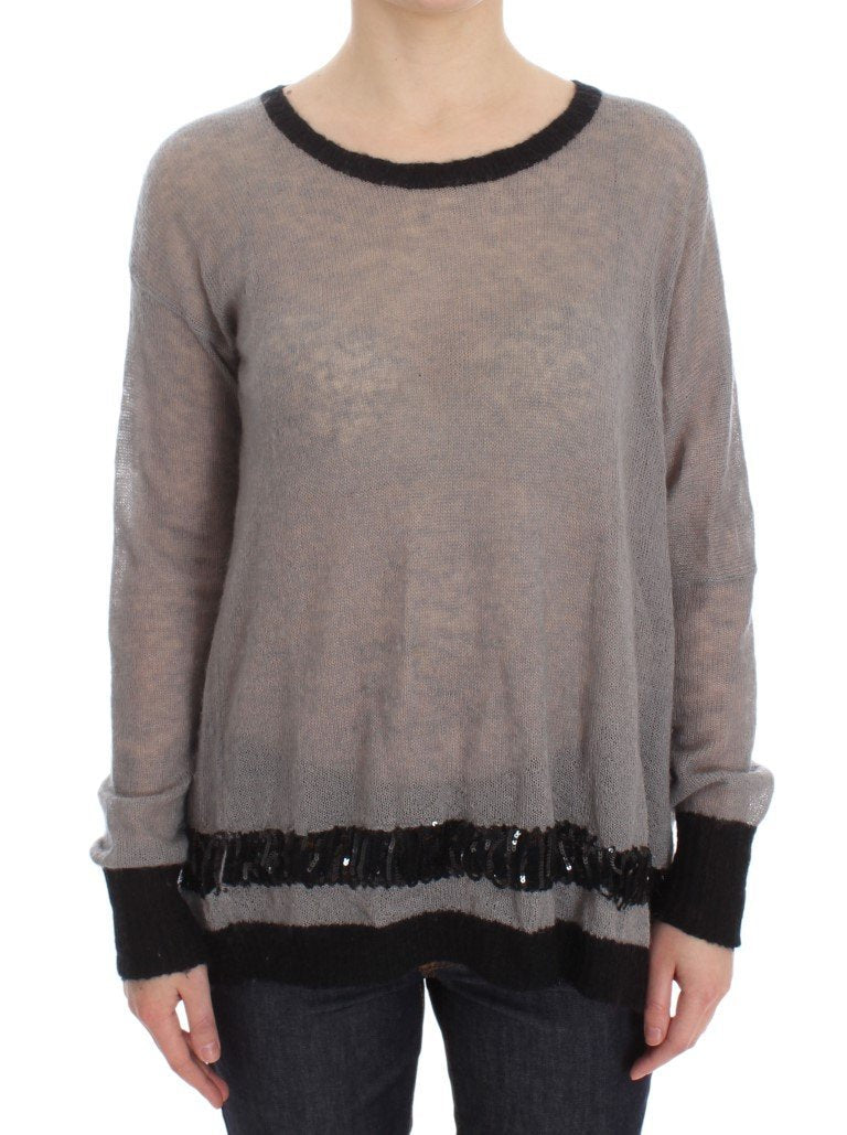 Gray Knitted Embellished Sweater