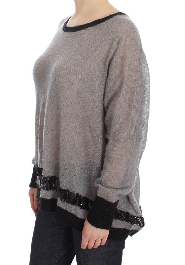 Gray Knitted Embellished Sweater
