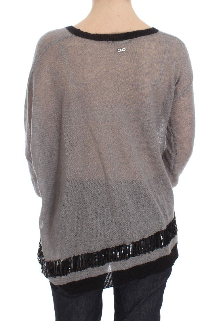 Gray Knitted Embellished Sweater