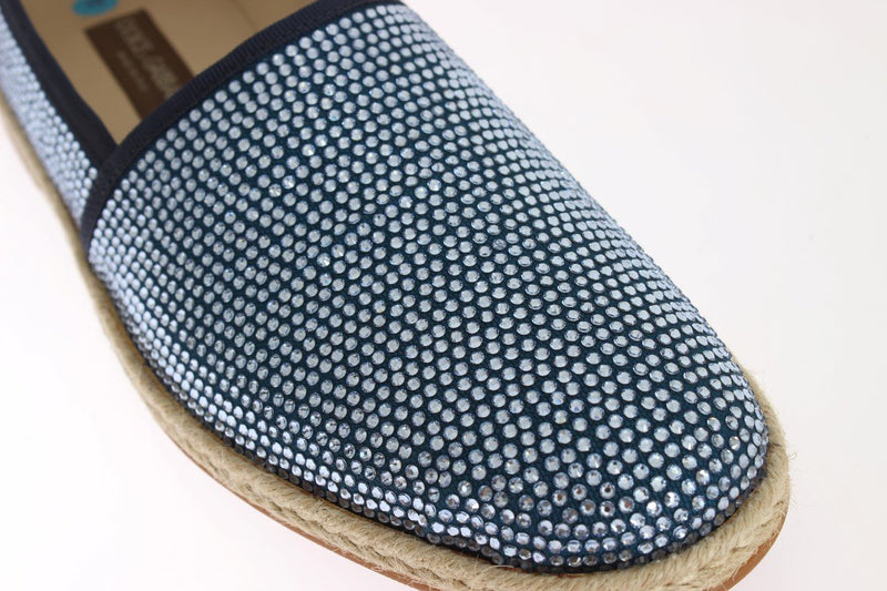 Blue Canvas Swarovski Strass Loafers