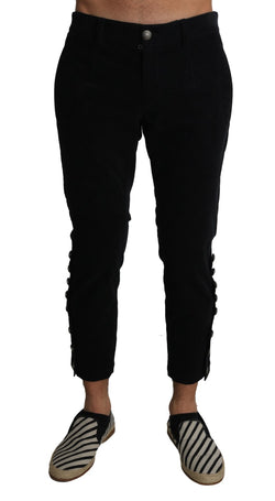 Black Wool Cropped Corduroys Trousers Pants