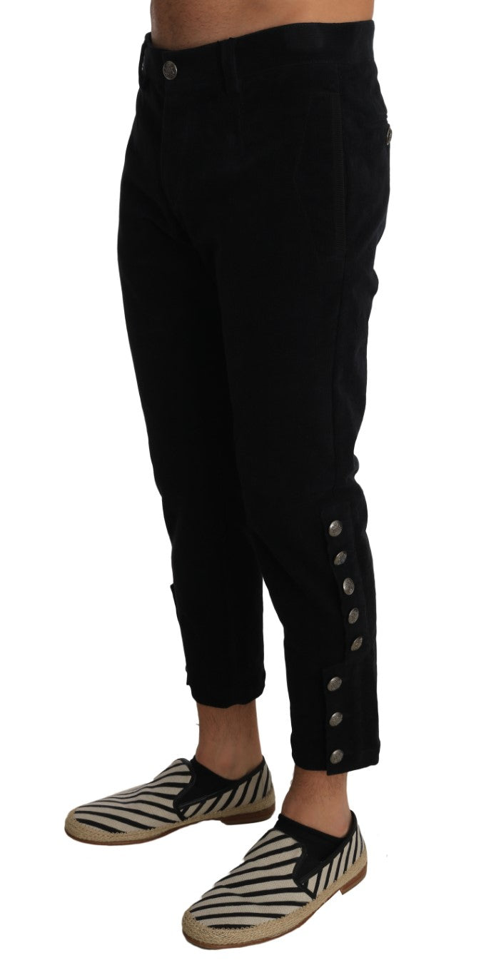 Black Wool Cropped Corduroys Trousers Pants