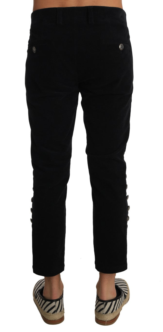 Black Wool Cropped Corduroys Trousers Pants