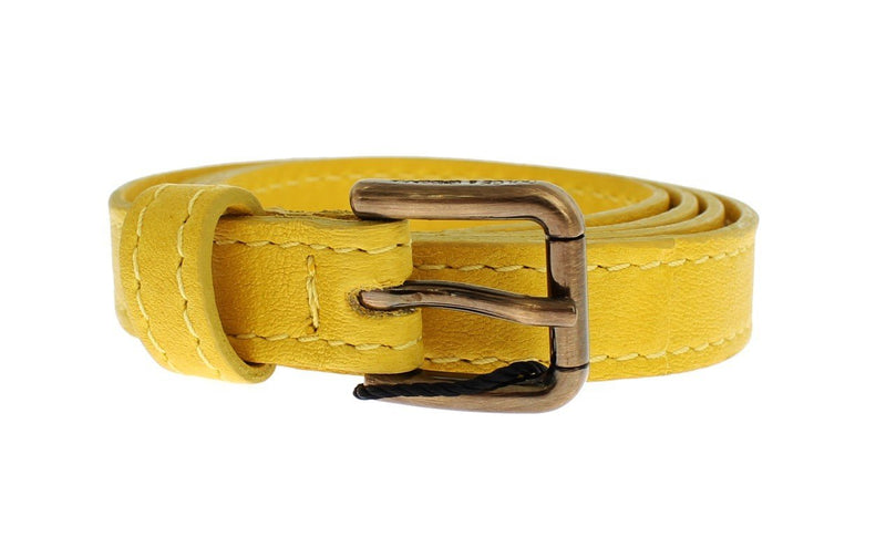 Yellow Leather Gold Buckle Logo Belt