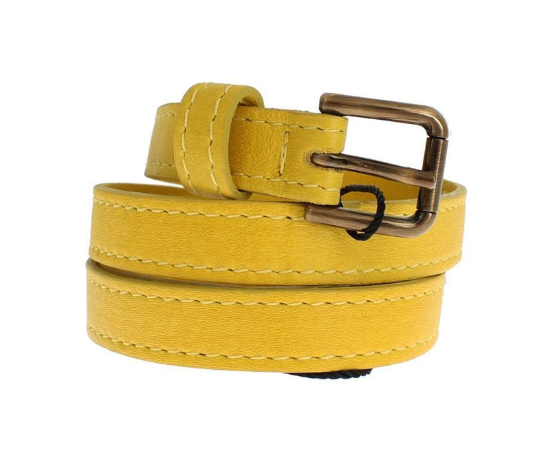 Yellow Leather Gold Buckle Logo Belt