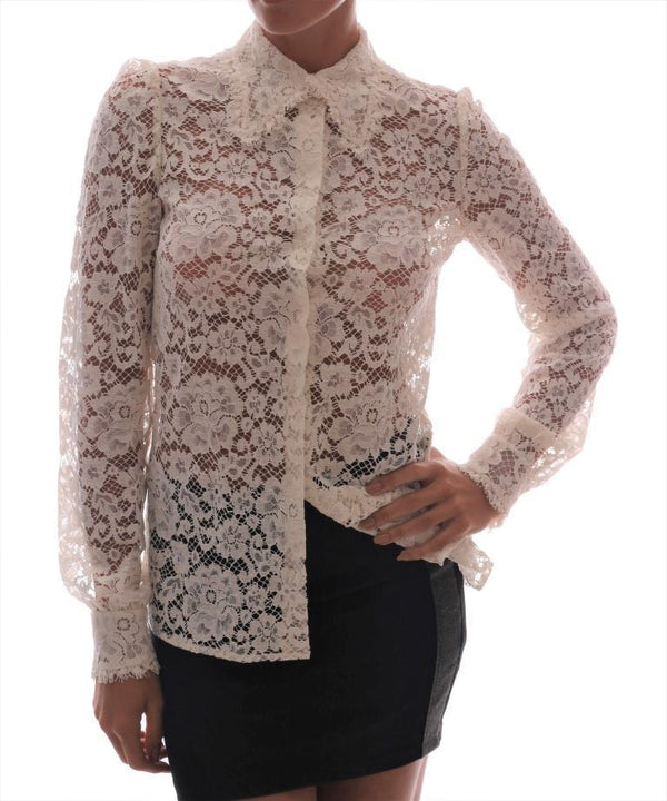 White Floral Lace Blouse Shirt