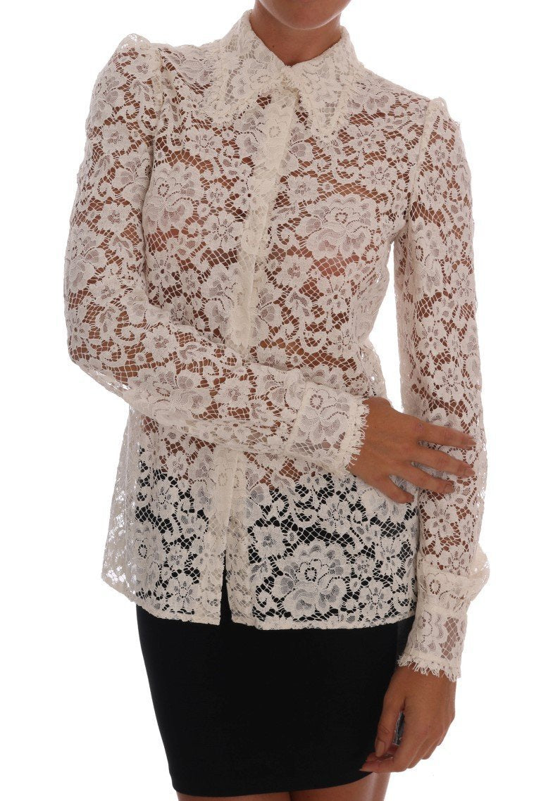 White Floral Lace Blouse Shirt