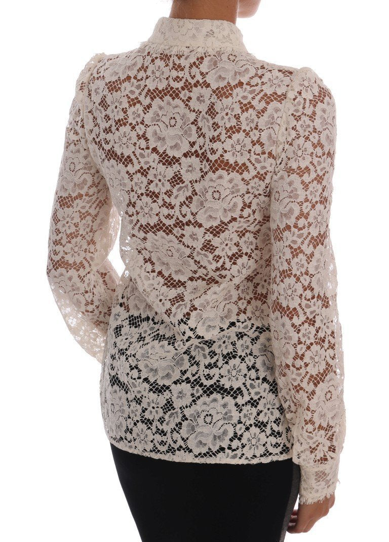 White Floral Lace Blouse Shirt