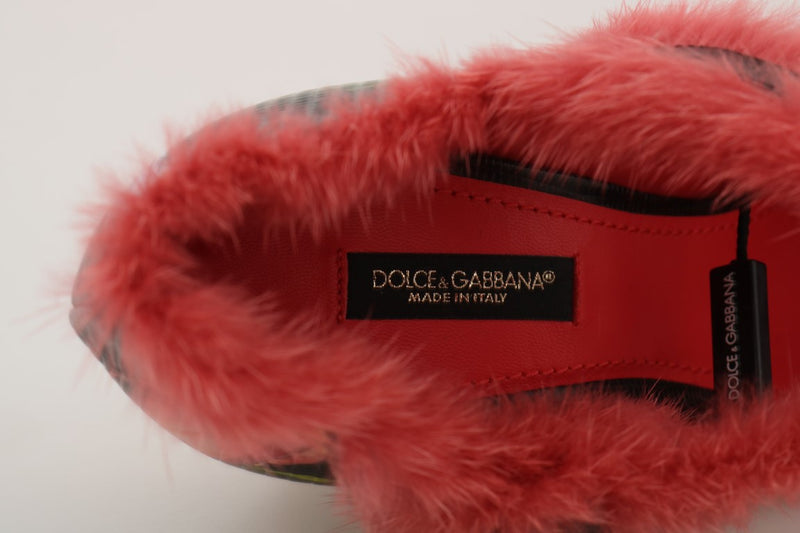 Black Leather Tulip Pink Mink Fur Shoes