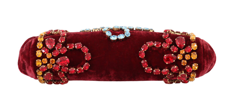 Red Velvet Gold Ricamo Crystal Party Clutch  Purse