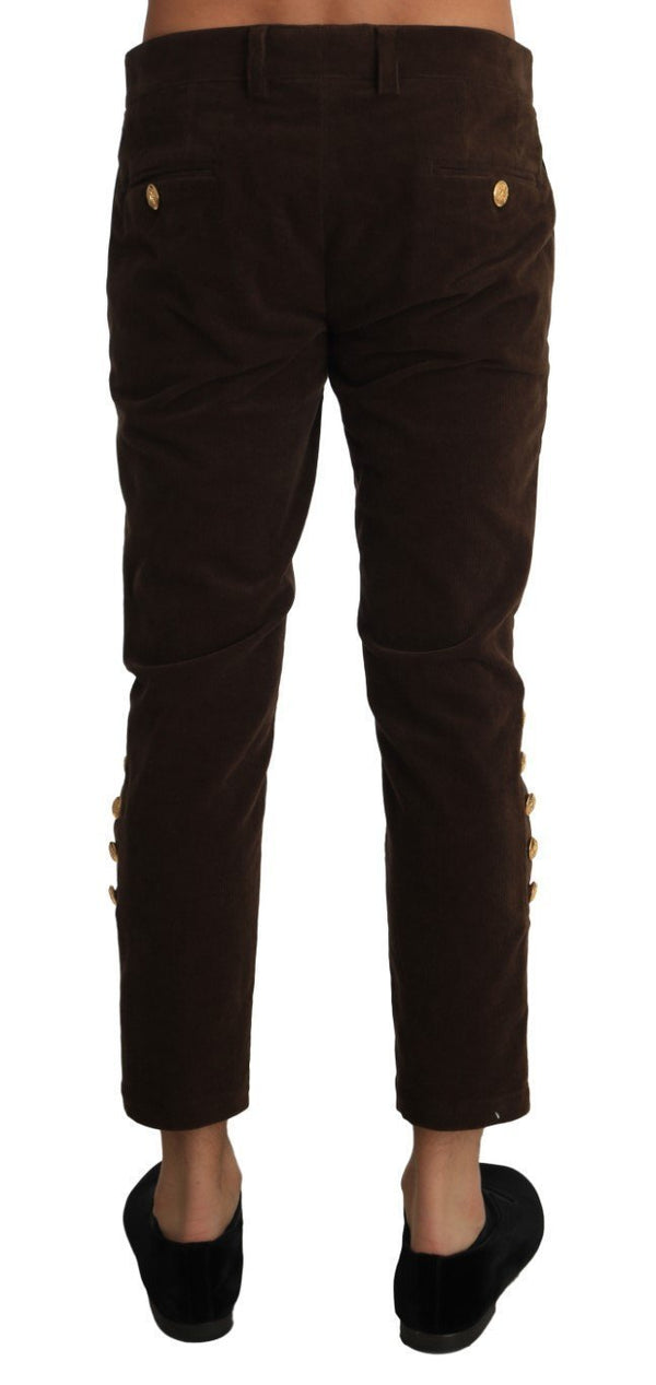 Corduroys Brown Cotton Cropped Trousers Pants