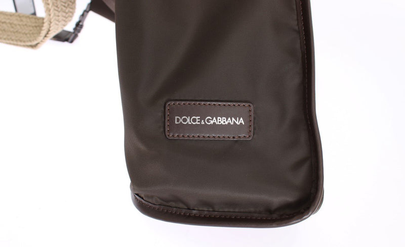 Brown Nylon Leather Gym Travel Shoulder Bag