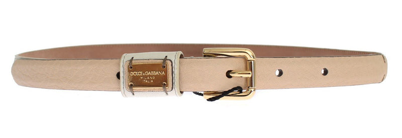 White Leather Gold Buckle Logo Waist Belt