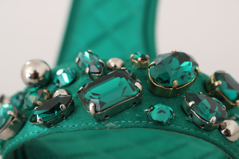 Green Silk Stiletto Crystals Sandal