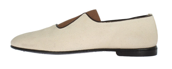 Beige Brown Canvas Slip-on Loafers