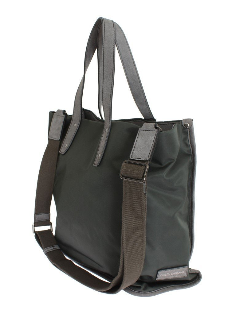 Green Nylon Leather Gym Travel Shoulder Bag