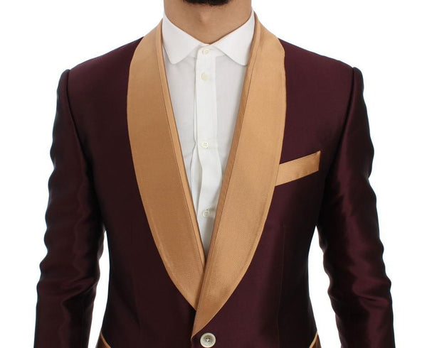 Bordeaux Beige Silk Slim Fit Blazer Jacket