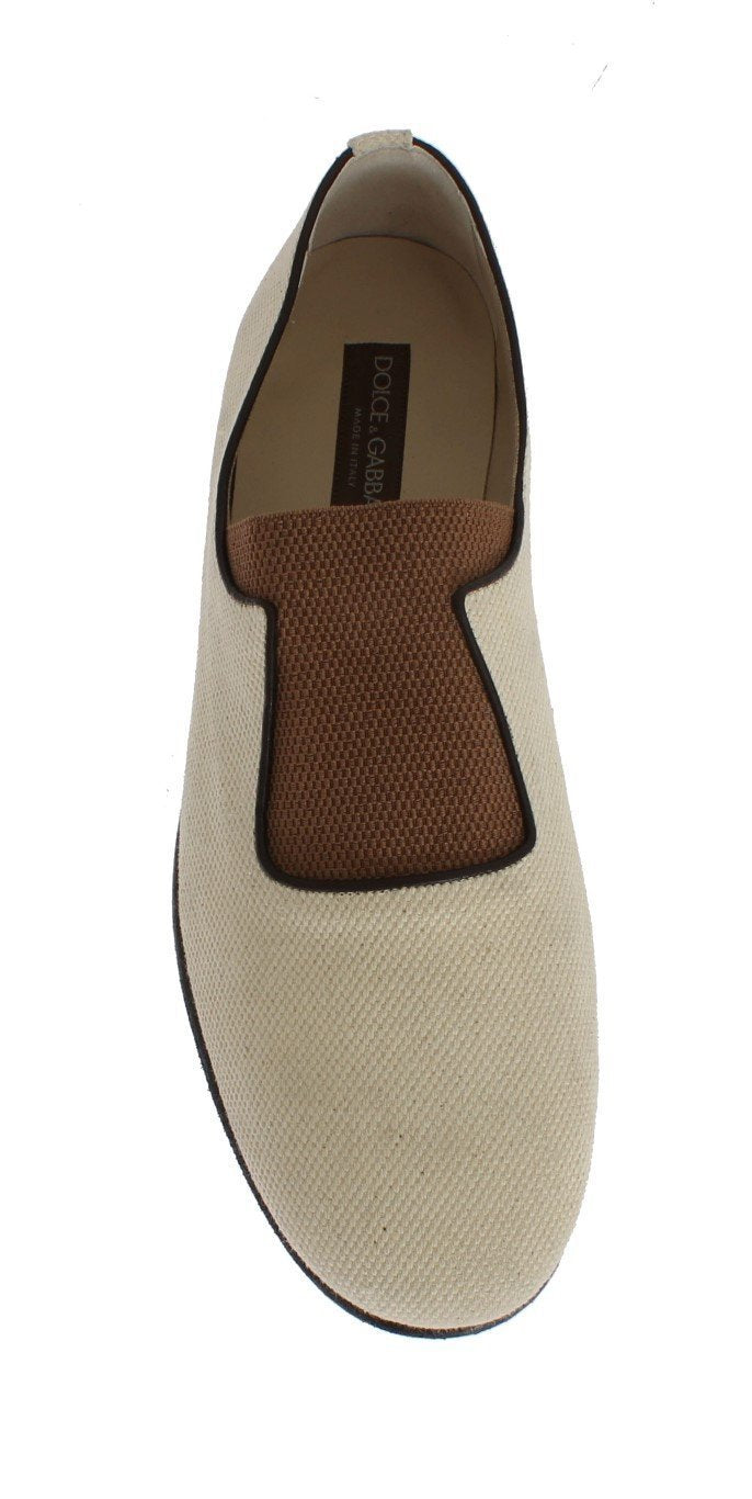 Beige Brown Canvas Slip-on Loafers