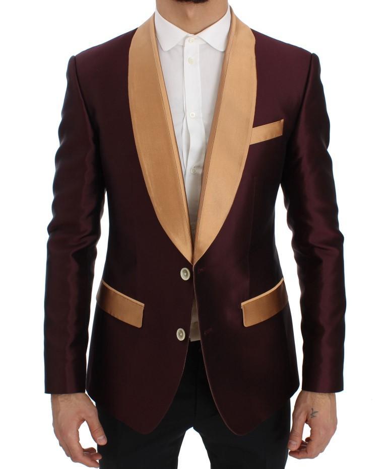 Bordeaux Beige Silk Slim Fit Blazer Jacket