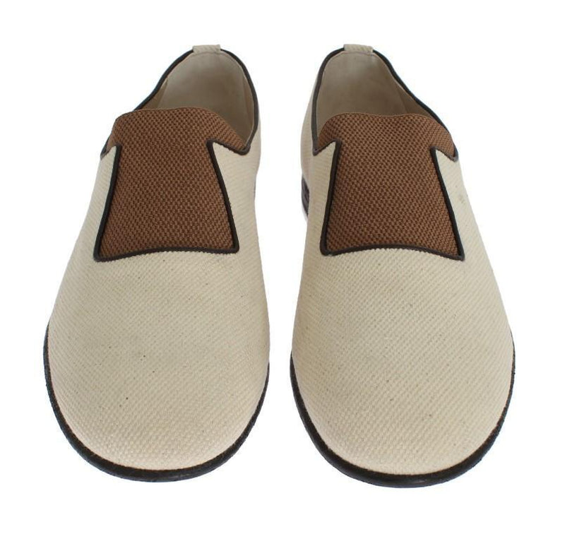 Beige Brown Canvas Slip-on Loafers