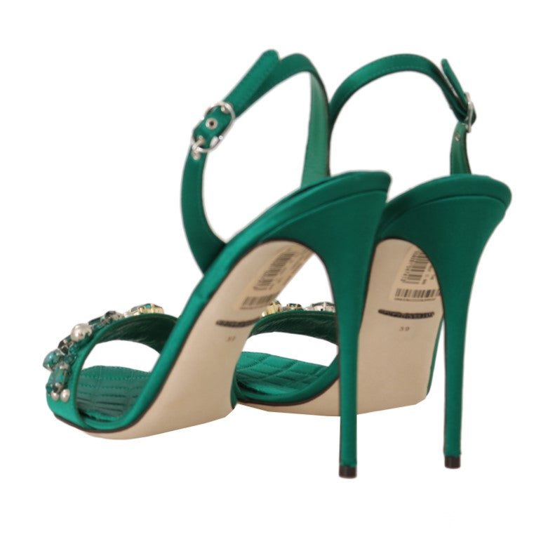 Green Silk Stiletto Crystals Sandal