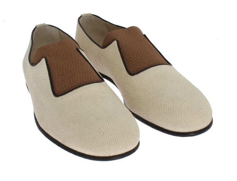 Beige Brown Canvas Slip-on Loafers