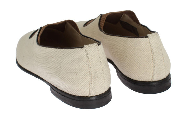 Beige Brown Canvas Slip-on Loafers